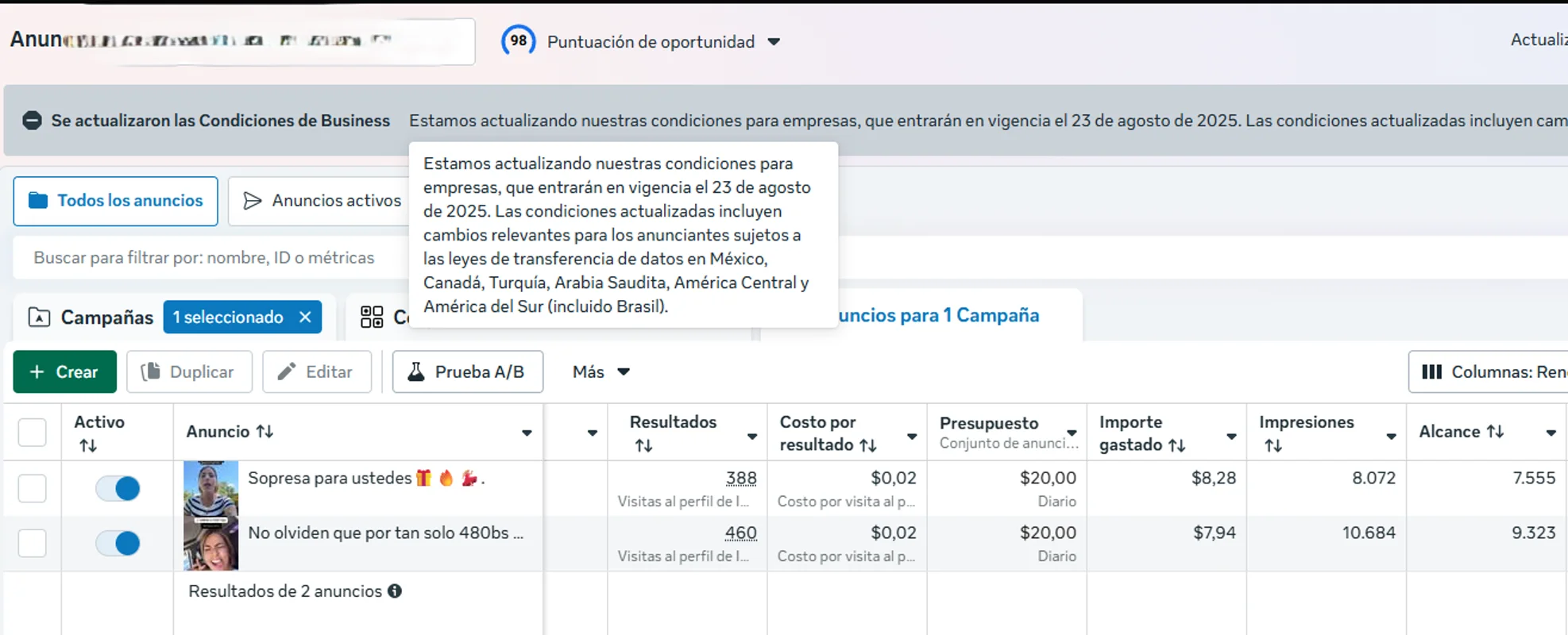 Resultado de Campaña